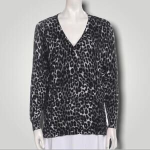 MICHAEL MICHAEL KORS ANIMAL PRINT VNECK SWEATER BLACK GRAY WHITE MEDIUM